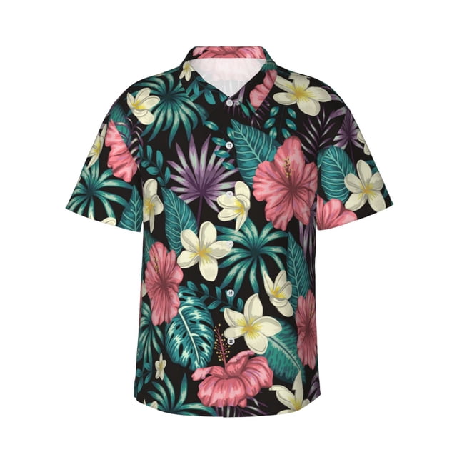 Fotbe Green Tropical Leaves Camisa Hawaiana para Hombre Unisex – Camisa Casual de Verano con Botones de Manga Corta de Algodón y Lino,XX-Large