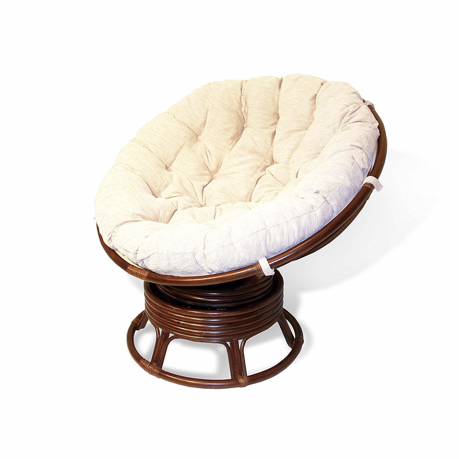 Papasan Swivel Chair Natural Rattan Handmade w/Cream