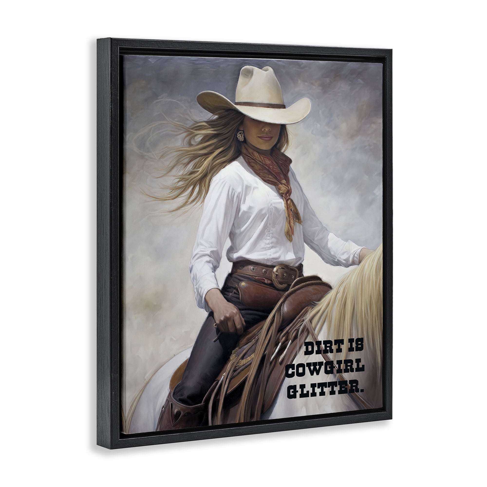 Stupell Industries Dirt Is Cowgirl Glitter People Painting Black Floater Framed Canvas Art Print Wall Art, 25 x 31