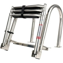 Amarine Made Boat Ladder, 3 Step Premium Stainless Folding Rear Entry Pontoon Boat Ladder w/Extra Wide Step
