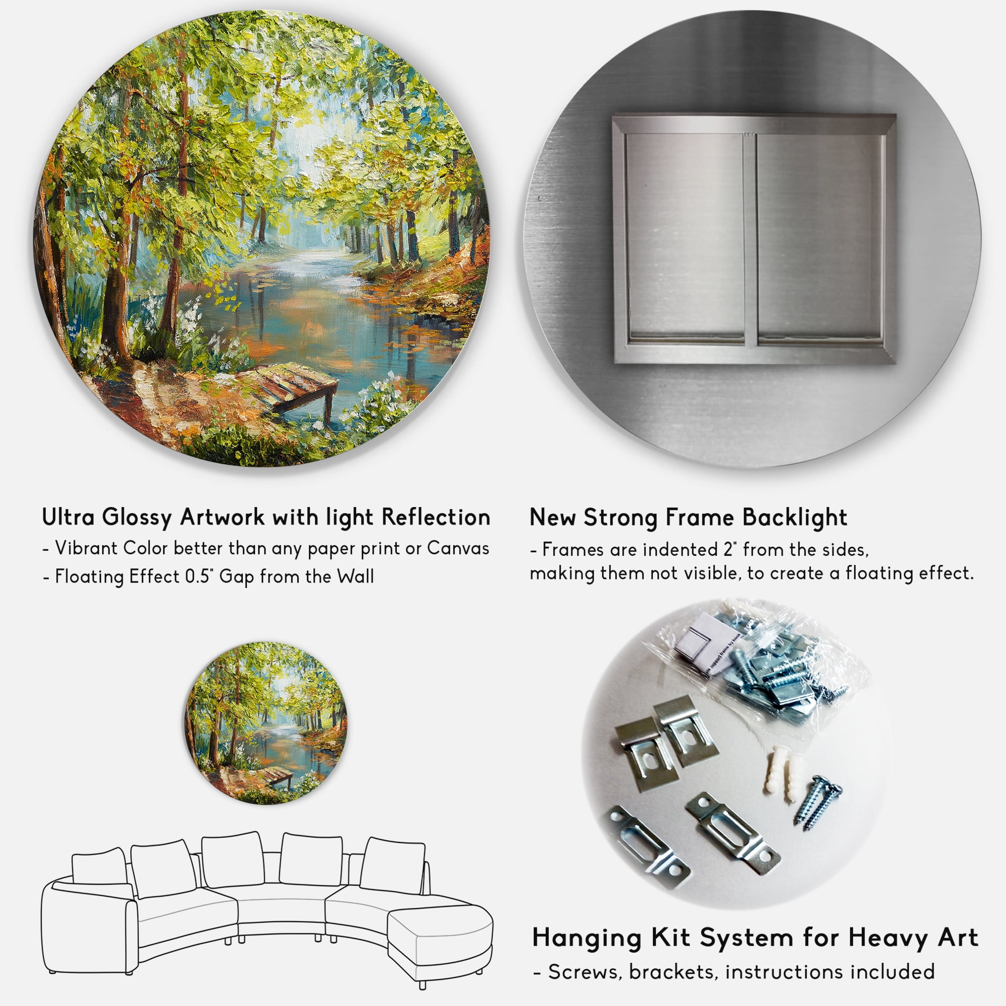 Designart 'Meandering River With Autumn Forest' Lake House Circle Metal Wall Art 36x36 - Disc of 36