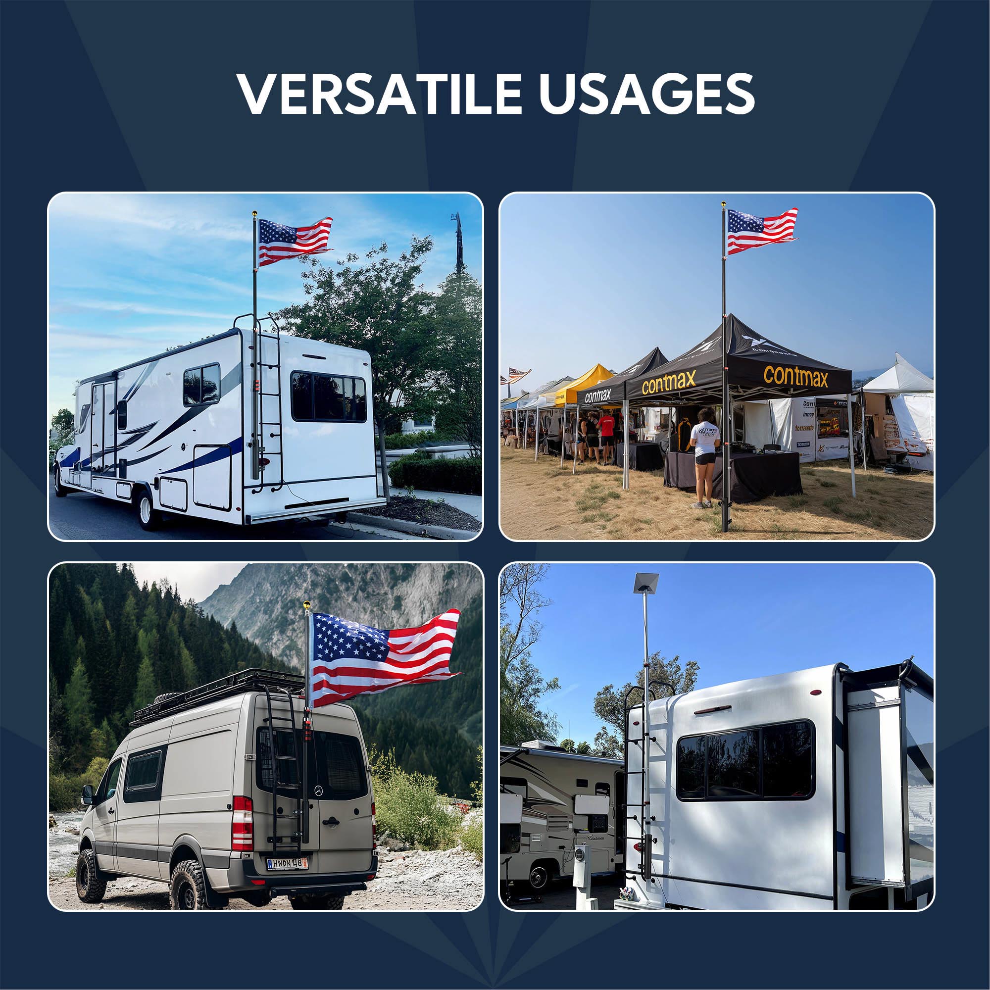 Yescom RV Ladder Mounted Flagpole Holder Camper Trailer Truck Fits 1" to 2 3/8" Pole