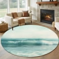 thumbnail image 3 of Vintage Blue Sea Sky 8ft Round Rug for Open Concept Living Room Seating Zone, Gradient Ocean Waves Landscape Washable Non Slip Large Circle Area Rug, 3 of 9
