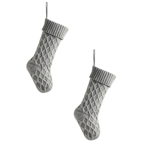 18" Christmas Stockings Bulk, 2 Pack Large Size Cable Knitted Fireplace Hanging Stockings for Family Holiday Xmas Party Decorations