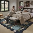 thumbnail image 4 of BERTHMEER 5'x7' Scalloped Area Rugs for Living Room Floral Vintage Rugs for Bedroom Farmhouse Non Slip Washable Navy Hand-Painted Watercolor Roses Carpets Blush Pink Dusty Blue Flower Throw Rugs, 4 of 8