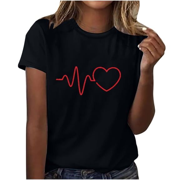JeashCHAT Womens Valentine's Day Graphic Tees Short Sleeve Crew Neck Heart Printed Shirts Blouse Tops