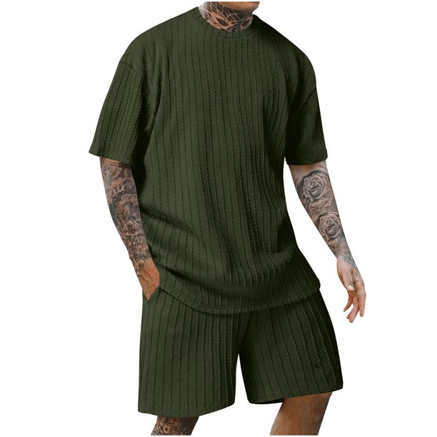 Traje Deportivo Perforado de los Hombres, Moda de Manga Corta Cuello Redondo de Ocio para el Desgaste Casual Y de Playa, Blusa Atlética de Poliéster Suave