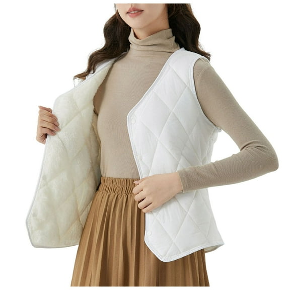 GEWSEY Womens Puffer Vest Lightweight Stand Collar Sleeveless Quilted Jackets Button Fall Spring Zip Up Coat Outerwear (White, S)