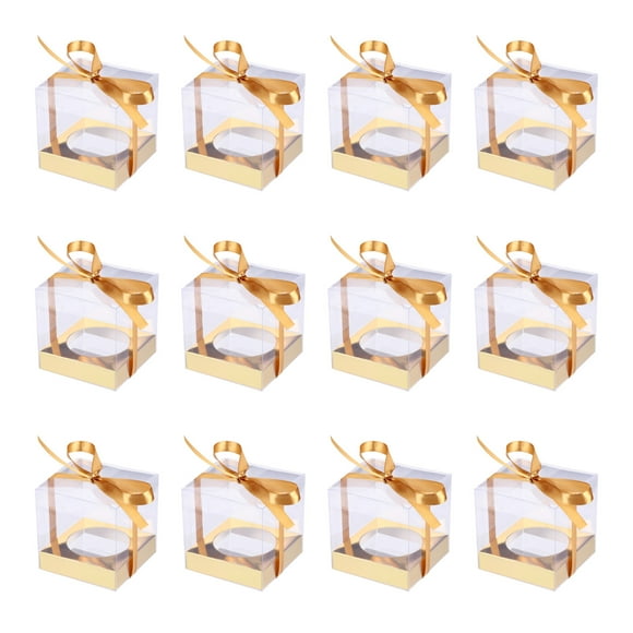 12pcs Transparent Cake Boxes PVC Cake Packaging Boxes Organizers with Ribbon