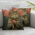 thumbnail image 3 of SHANXI  Funny Animal Cat Throw Pillow Cover The Cute cat is Holding an Umbrella in one paw and Fruit ice Cream in Other Decorative Pillow Case  Cushion Cover Decor  18x18in, 3 of 5