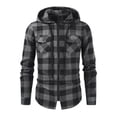 thumbnail image 2 of Txeol Mens Plaid Flannel Jacket Long Sleeve Full Zip Hoodies Chest Pockets Drawstring Hooded Cargo Sweatshirts Christmas Gifts,Gray M, 2 of 8
