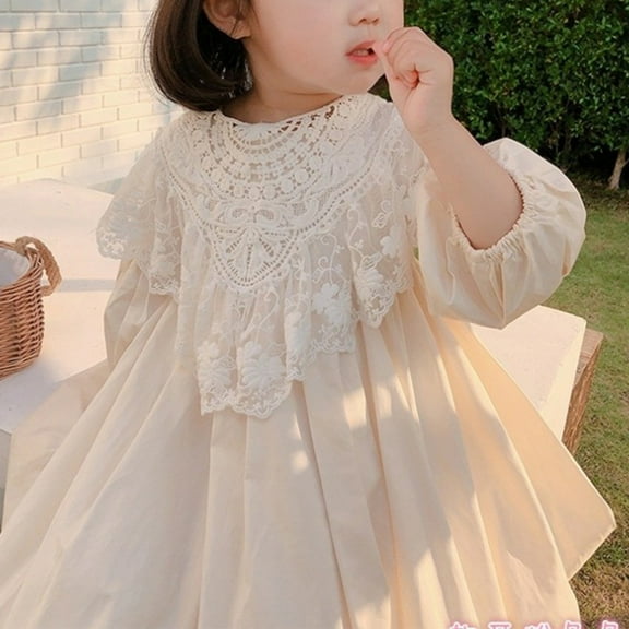 Jinhomg Flowy Dresses for Toddler Girl Elegant Floral Lace Puff Sleeve Dress Summer Fall Lightweight Comfy Cotton Midi Dresses Summer Saving White 5Y