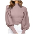 thumbnail image 3 of Duoif Sweaters for Women Trendy Womens High Collar Solid Color Long Sleeve Pullover Sweater Knit Thick Casual Tops Women's Sweaters Womens Tops B S, 3 of 7