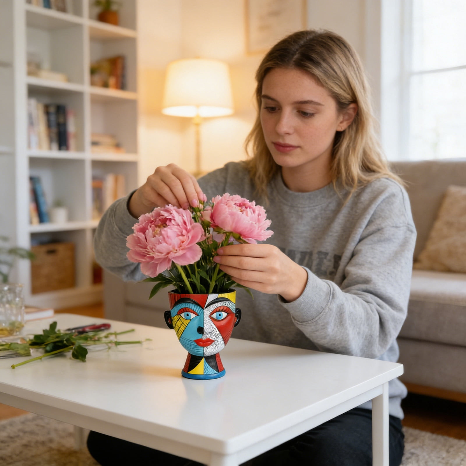 Plant pots Abstract Face Flower Pot Colorful Unique Shaped Resin Vase with Drainage Holes Handmade Decorative Planter for Modern Home Decor and Artistic Indoor Gardening for Indoor Outdoor