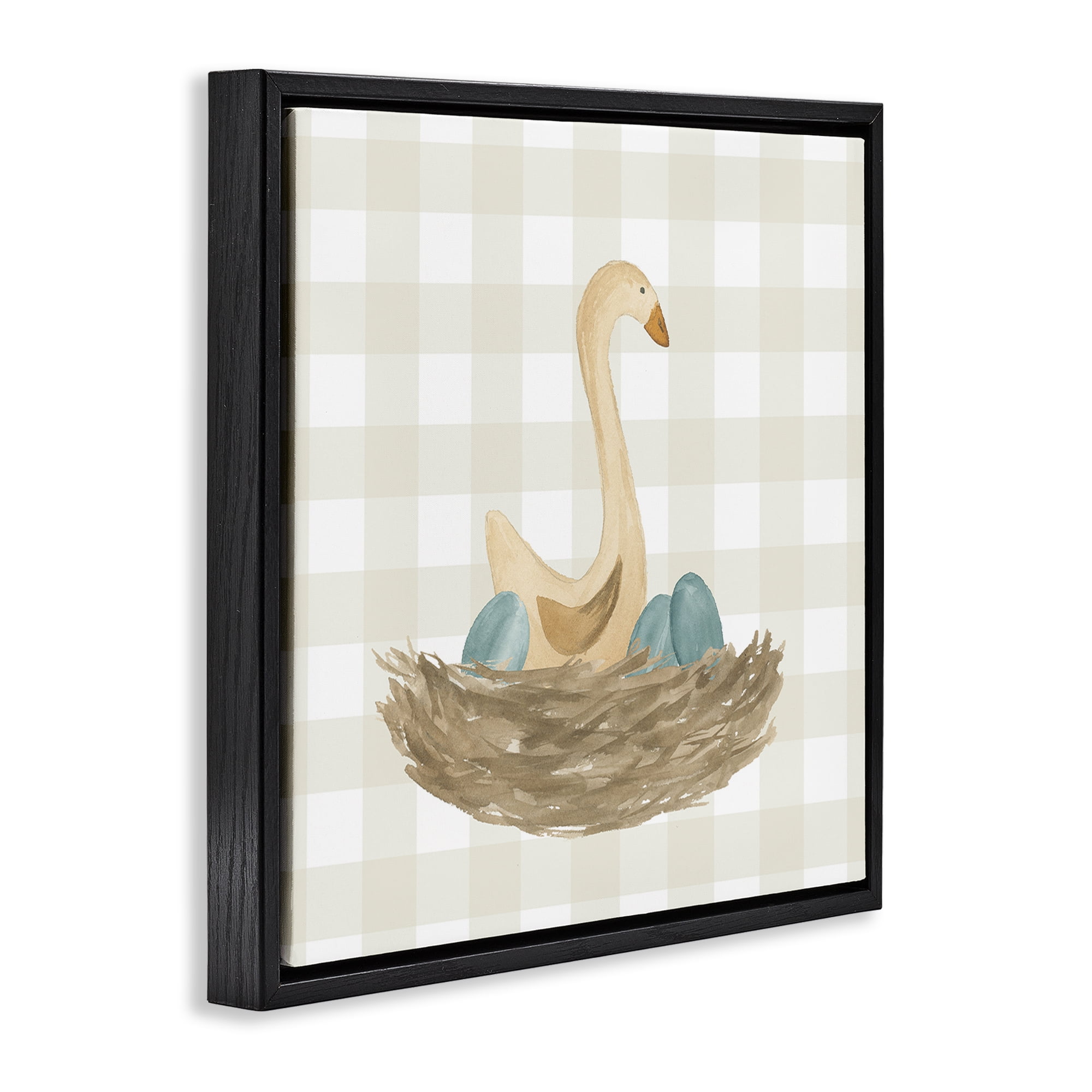 Stupell Industries Duck & Eggs Nest Animals Painting Black Floater Framed Canvas Art Print Wall Art, 25 x 25