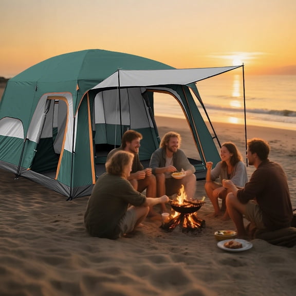 SHIBAILI 12 Person Family Camping Tent with Porch,Superb Ventilation,Waterproof&Dual-Use Spacious Tent for Backyard & Outdoor,Green