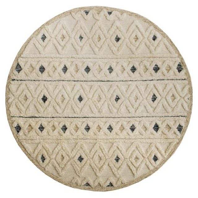 LR Resources SINUO54112IVO40RD Tapis Géométrique à Rayures et Touffetés pour Zone Ronde