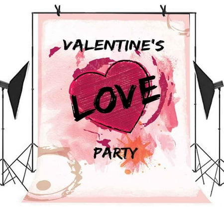 GreenDecor 5x7ft Romantic Photography Backdrop Valentine's Day Party Lettering Red Heart Backdrop Party Studio Props Photo Booth Curtain Background