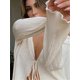thumbnail image 4 of Wsevypo lisas-camisas plisadas para mujer, cárdigans acampanada de manga larga con cuello en V, Tops informales para fiesta y calle, primavera y otoño, 4 of 5