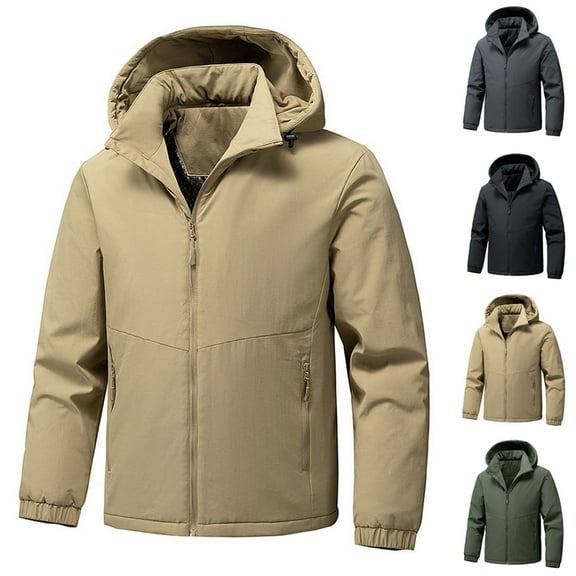 THDHVS Mens Winter Coats,Winter Jackets for Men,Men's Solid Color Hooded Jacket with Thick Insulation and Full Zip Front Long Sleeve Puffer Coat Provides Maximum Warmth In Winter