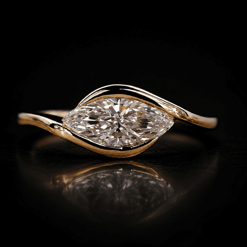 Diiro Marquise Cut Diamond Engagement Ring for Women Elegant Bezel Moissanite Anniversary Ring 14K Vermeil Yellow Gold Bridal Wedding Promise Ring