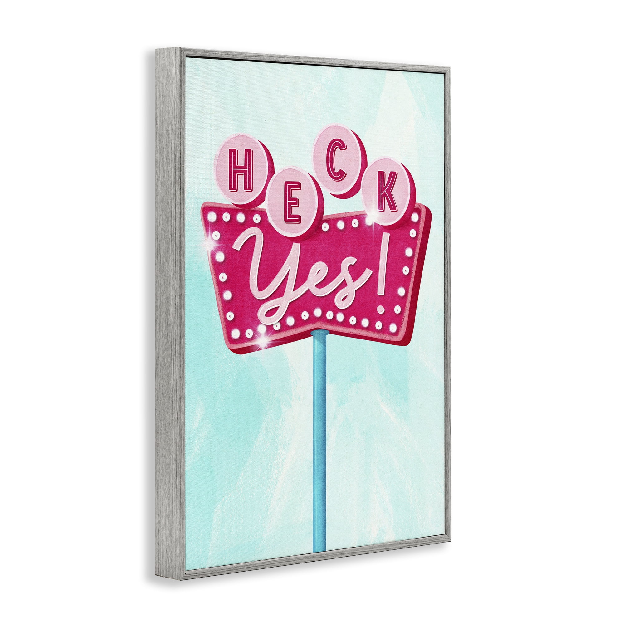 Stupell Industries Retro Heck Yes Typography Painting Gray Framed Art Print Wall Art, 16 x 24