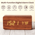 thumbnail image 6 of DAYBETTER Wooden Digital Alarm Clocks for Bedrooms, USB Port & Battery Powered, Loud Alarm Clock for Heavy Sleepers,Dimmer, 3 Alarms, Sound Control, Temperature, 12/24H, Brown, 6 of 7