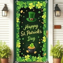 Meggemo St Patrick's Day Door Cover Vertical Banner Irish Outdoor Holiday Decoration Green Clover Hanging Flag For Front Door Porch Yard Garden Entryway Festive Home Decor