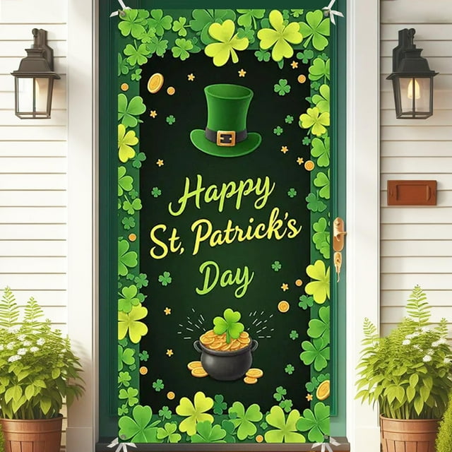Bdday Couverture de Porte de la Saint-Patrick Décoration Extérieure d'Extérieur Drapeau Suspendu Vertical