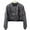 Gray, variant on QATAINLAV Leather Cropped Bomber Jackets for Women Vintage Stand Collar Zip up Moto Bike Outwear with Pockets Streetwear, Black, L
