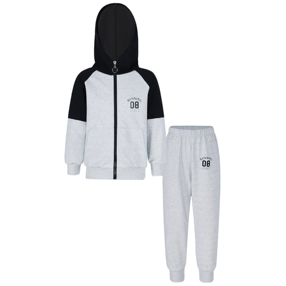 ranrann Ensemble de Survêtement Sport 2 Pcs pour Garçons Sweat à Capuche et Pantalon de Survêtement Tenue Chaude d'Automne Gris 160