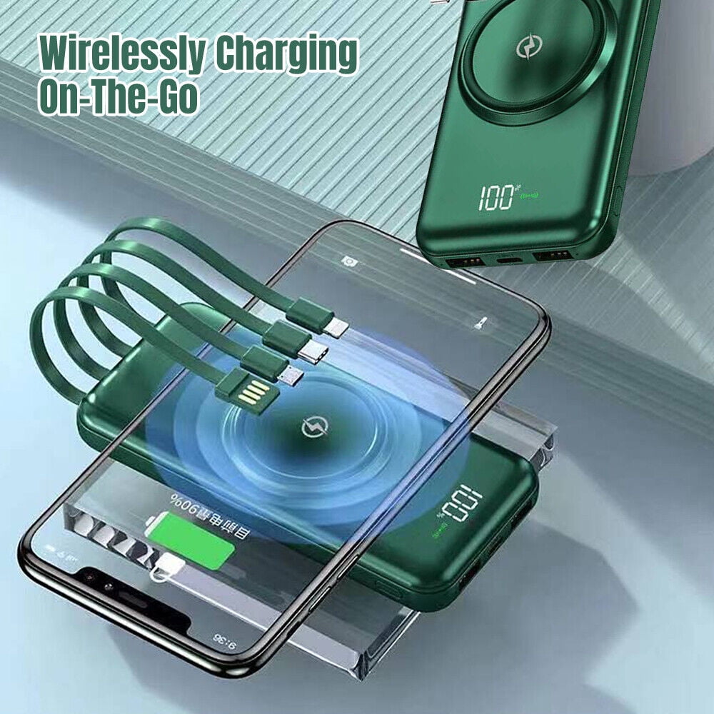 Portable Charger with Built-in Cable, 10000mAh Ultra-thin Power Bank, LED Display Compatible with iPhone, Samsung, Android