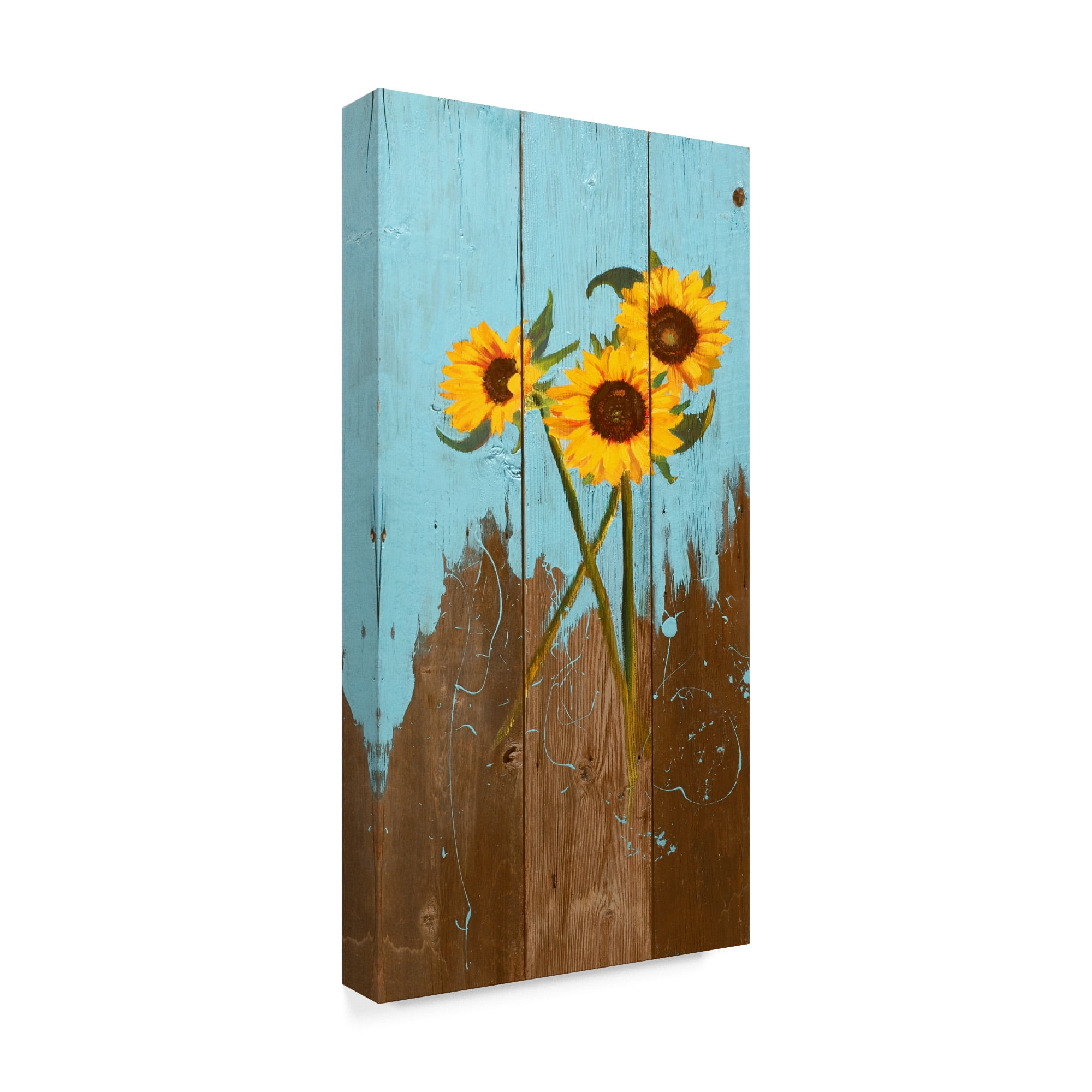 Trademark Fine Art 'Sunflowers on Wood I' Canvas Art by Sandra Iafrate