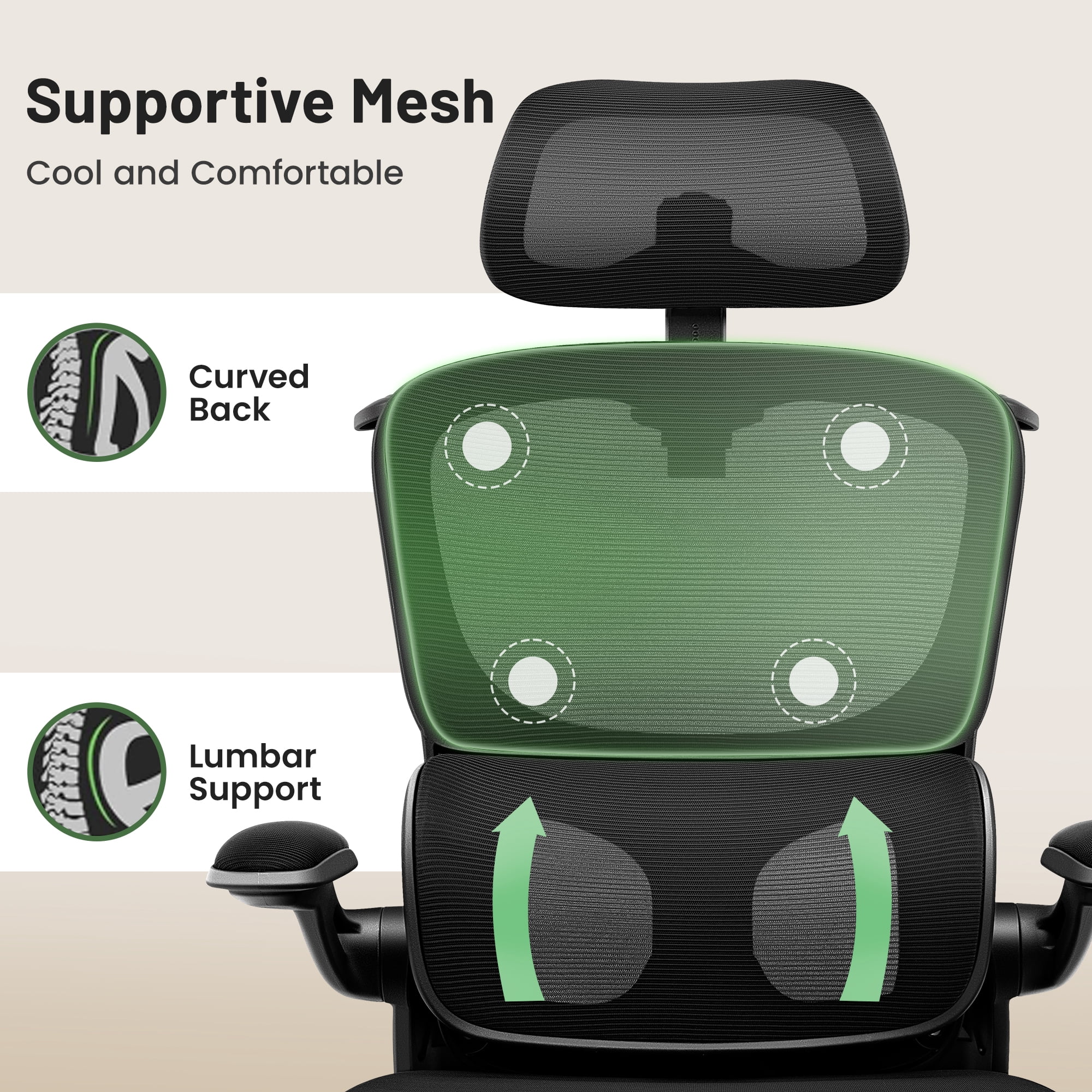 ATHOPE Ergonomic Office Chair, Desk Chair with Adjustment Lumbar Support and Headrest, Mesh Comfy High Back Computer Chair with Flip Up Arms for Home Office, Black