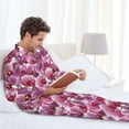 thumbnail image 6 of Naloa Orchids Flowers Men’s Pajamas Set - Long Sleeve Button Down Sleep Shirt and Pajama Bottoms Sleepwear Set-Medium, 6 of 7