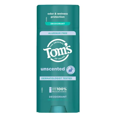 Toms Deodorant Stick Unscented Aluminum-Free 3.25 Ounce (Pack of 3)