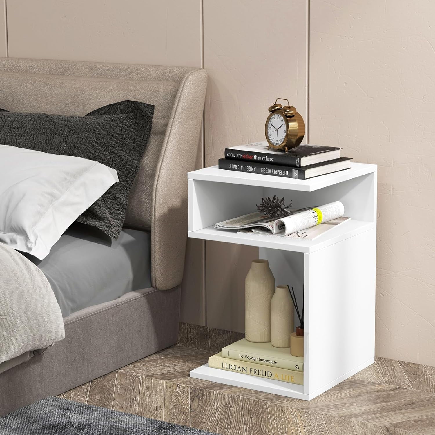 Gymax Modern Designer S-Shaped End Table Side Table for Small Space White