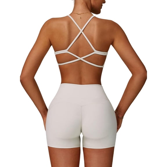 PISONIC Workout Sets for Women 2 Pieces Criss Cross Back Sports Bras Matching High Waist Butt Lifting Shorts Yoga Outfits