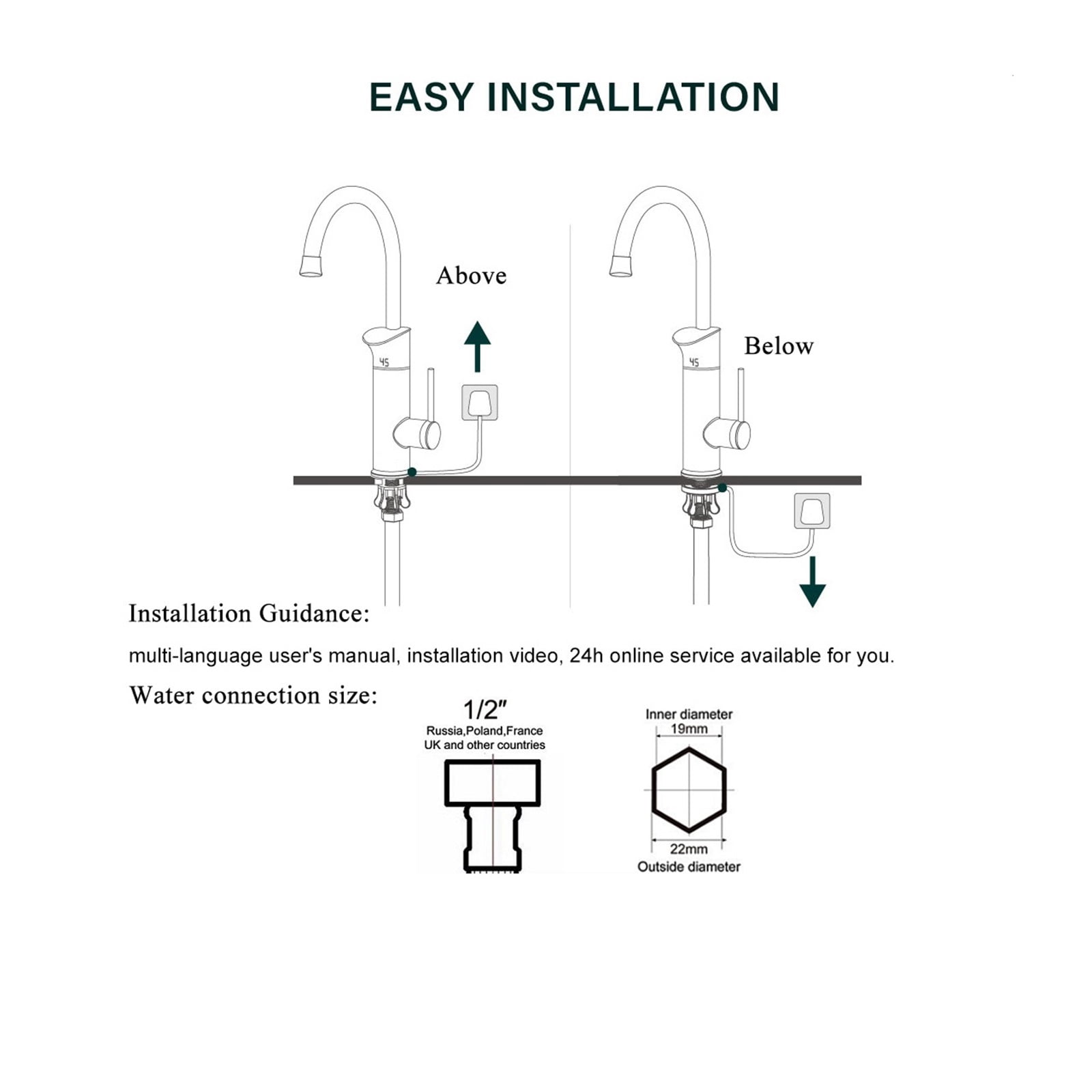 Kitchen Water Heater Flowing Electic Heater Tap Kitchen Faucet 2 in 1 Tankless Water Heating Instant Hot Geyser ,Easy Installation