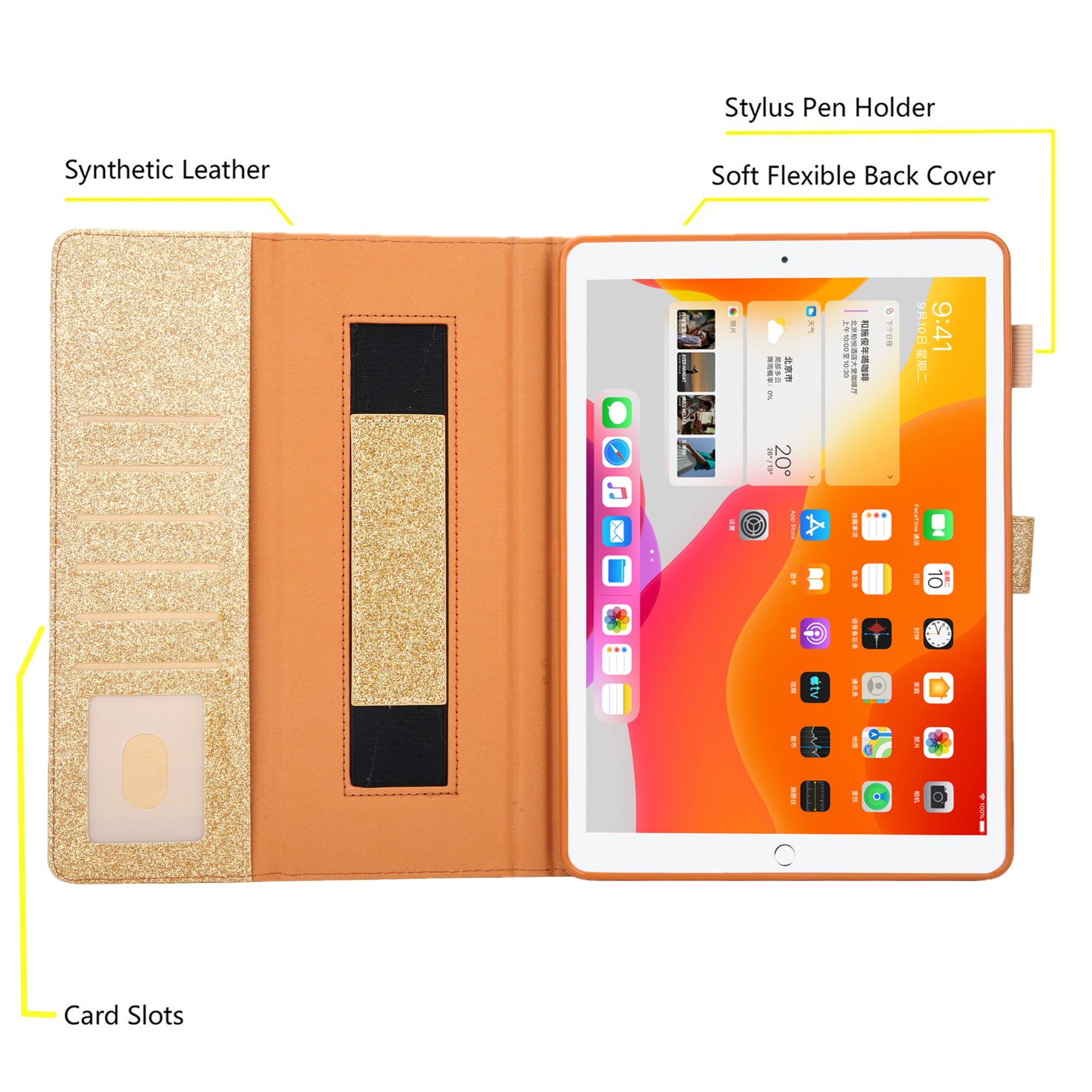 Dteck Flip Case For Apple iPad Pro 11 inch, Business Wallet Case PU Leather Magnetic Flip Folio Cover with Apple Pencil Holder / Auto Sleep Wake Function / Multiple Stand Angles, Gold