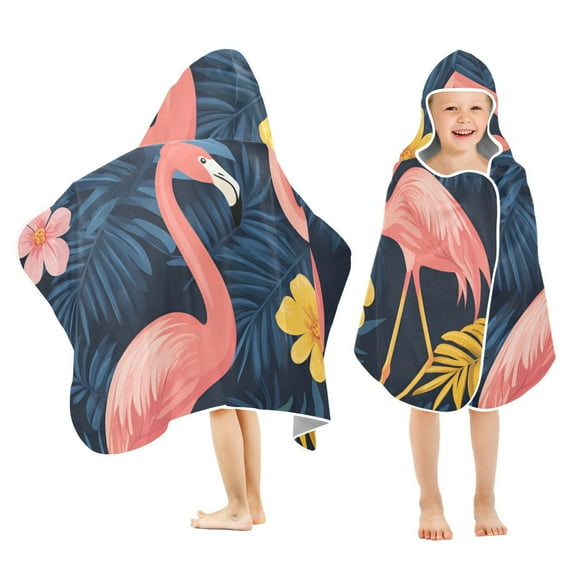 Yayeee Kids Hooded Towels Toddler Soft Absorbent Beach Bathing Wrap 50" x 23.5", Floral Flamingo