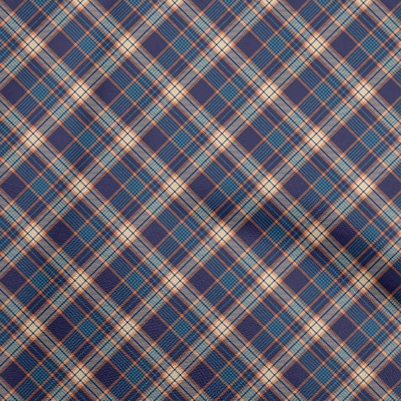oneOone Polyester Spandex Dark Blue Fabric Check Dress Material Fabric Print Fabric By The Yard 56 Inch Wide