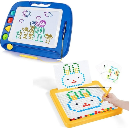 SGILE 2 Pack Magnetic Drawing Board, Magna Dots Doold Pad and Large Magnet Sketch Tablet for Kids, Early Learning Sensory Art Toddler Toys Preschool Travel Gifts for Boys Girls Age 18 Month+