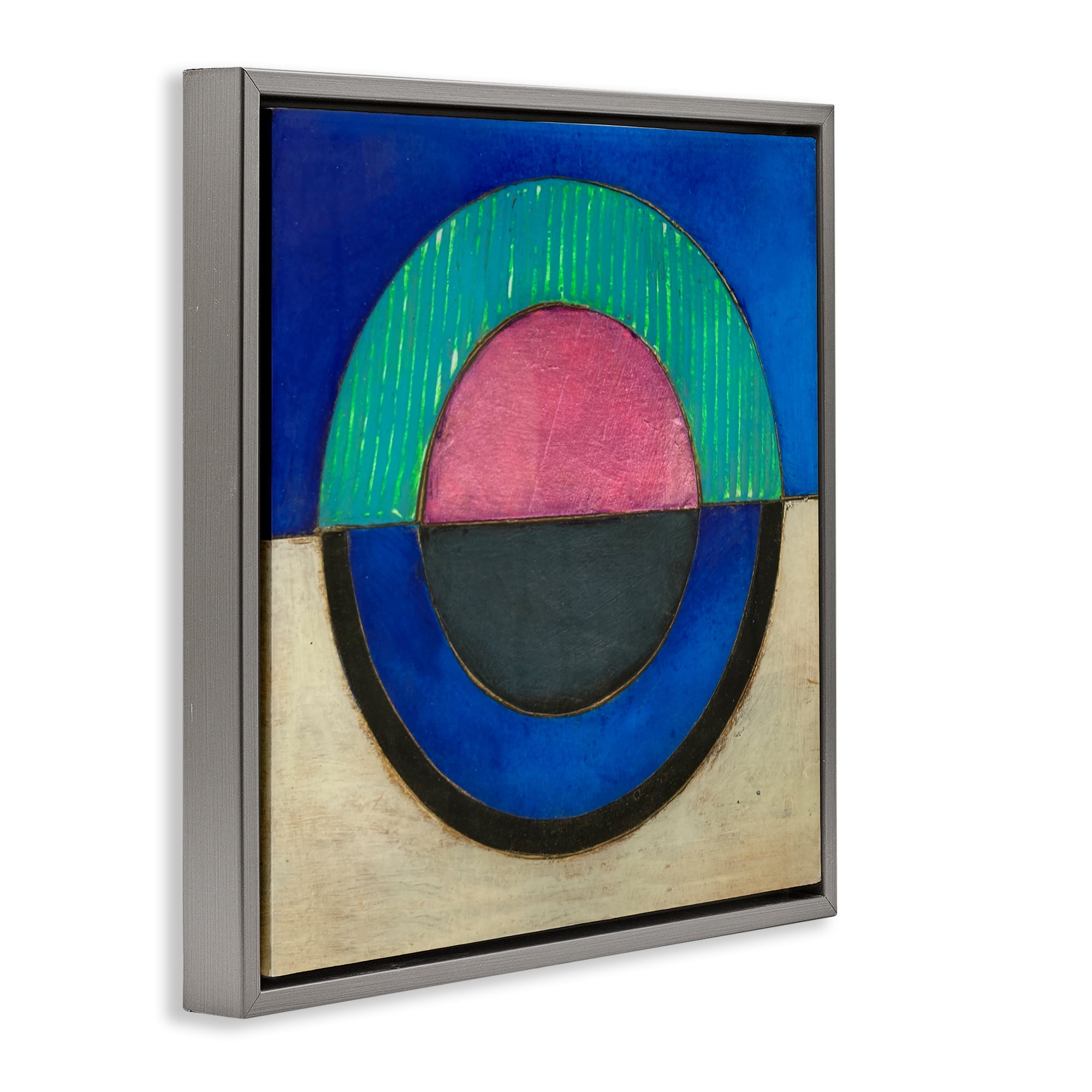 Stupell Industries Blue Toned Distressed Circle Gray Framed Floater Canvas Wall Art, design by Matthew Finger