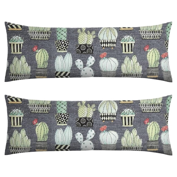 Cute Kawaii Cactus Long Pillow Cover 20x54 - Cozy Stretchy Pillowcase with Zipper Closure, Minimalist Succulent Art - Perfect for Sleeping & Decor