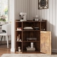thumbnail image 2 of Corner Cabinet, Corner Storage Shelf with USB Ports and Outlets Industrial Organizer for Small Space Wooden 6-Cubby Bookshelf for Study, Playroom, Living Room (Amber Pine), 2 of 9