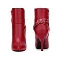 thumbnail image 2 of BLISSFUL STEP Women's Ankle Boots Stiletto Heel Pointed Toe Buckle Faux Leather Boots Red 9.5, 2 of 7