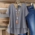 thumbnail image 2 of LEKWK Loose Linen Tops for Women Double Layer Flowy V-Neck Tunic Tops Loose Fit Dressy Short Sleeve Summer Blouses Ruffled Hem Beach Holiday Outfits, 2 of 9