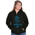 thumbnail image 3 of Keep Calm Mermaid On Beach Day Cute Womens Plus Size Graphic Zipper Hoodie Brisco Brands 2X, 3 of 5