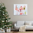 thumbnail image 2 of Gift Giving Pink Flamingos Charming Holiday Birds Coastal Painting Gallery-Wrapped Canvas Print Wall Art, 2 of 7